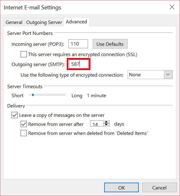 Outlook 2010 POP SSL port numbers